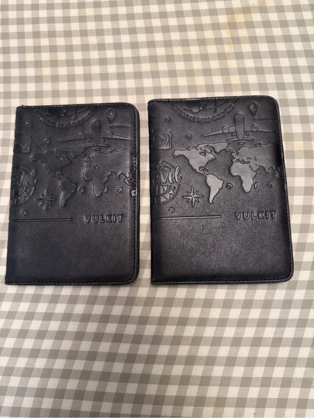 Two Black Travel Passport Holders - Embossed World Map